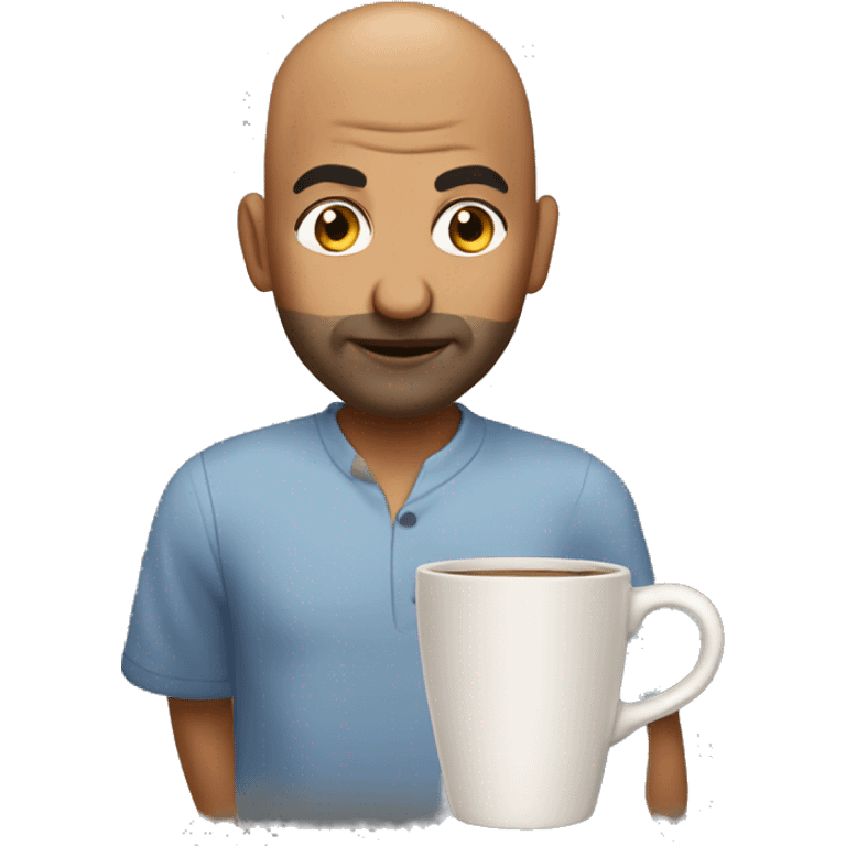 Bald Desi man with mug emoji