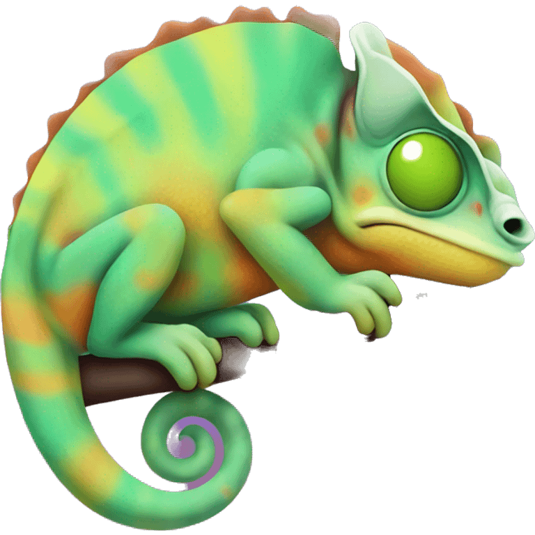 A multicoloured sleepy chameleon  emoji