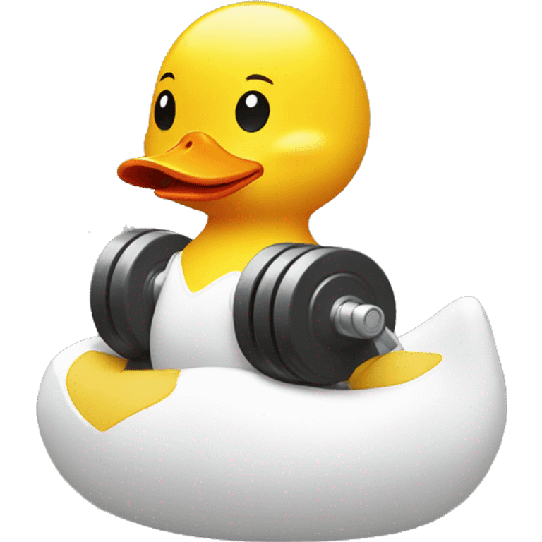 a sitting rubber duck, lifting weights, side view emoji