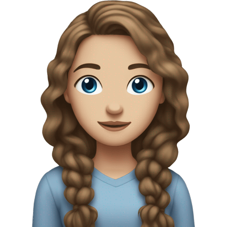 23 year old white woman with long brown hair and blue eyes cozy emoji