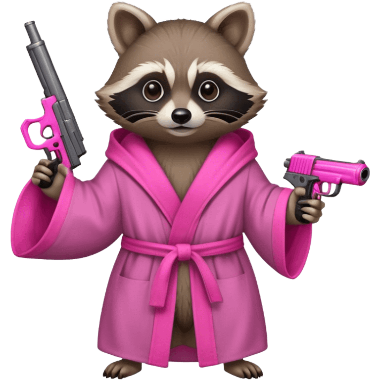 Raccoon in a robe holding a pink gun emoji