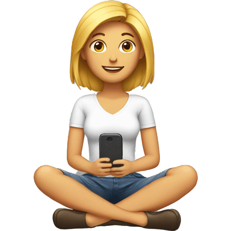 women sitting with phone emoji