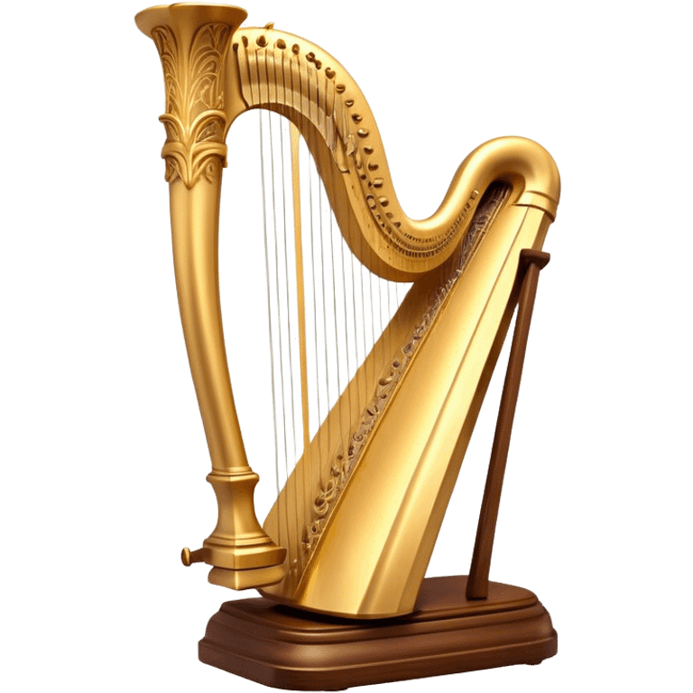 Cinematic Realistic Harp, a grand golden harp with intricately carved details, delicate strings shimmering under soft candlelight, rich wood tones adding warmth, a musician’s gentle fingers plucking a note, glowing with an ethereal and majestic aura. emoji