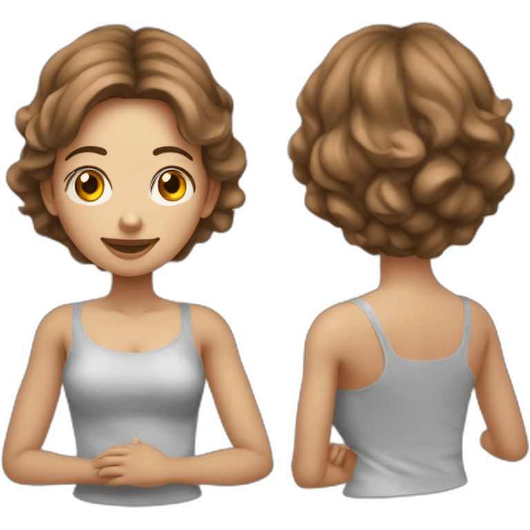 mujer cuerpo entero con manos detrás de la cabeza fotorealista emoji