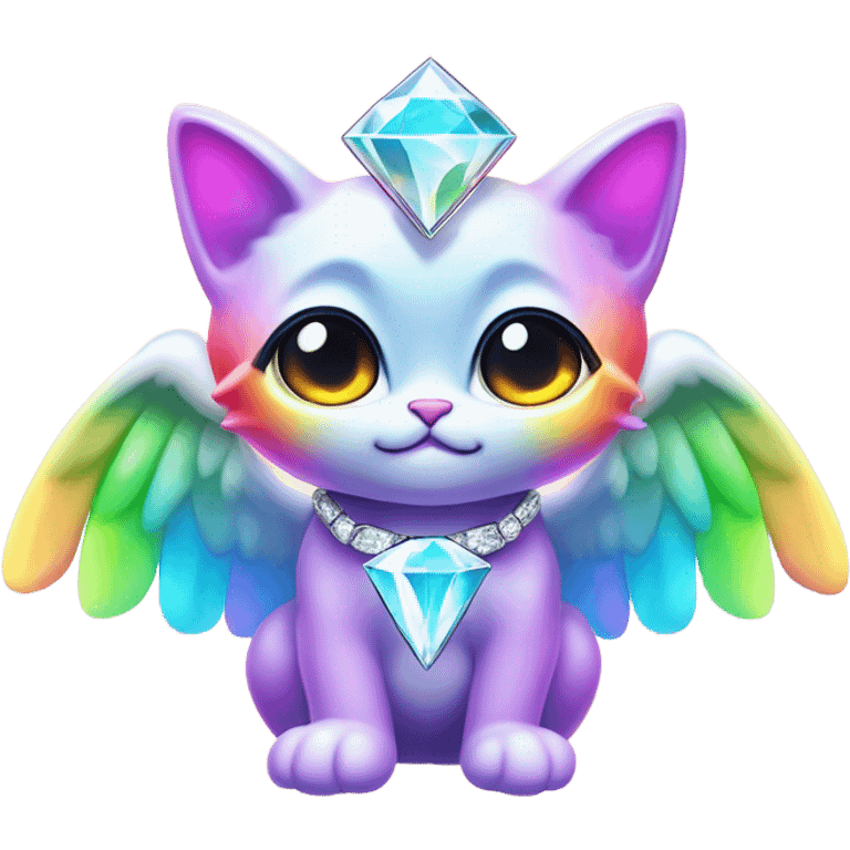 Cute Heavenly Rainbow 4d Diamond ultra mega surpream Omni-Cat God with wings and a ring around its body and another ring above it’s head  emoji