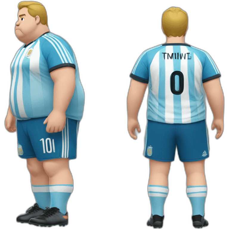 fat obese man. short hair. Argentina soccer shirt. play soccer emoji