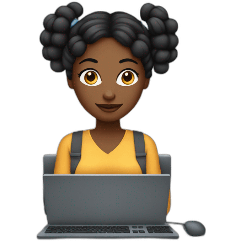 A black woman with space buns behind a computer screen, working in the field of technology emoji