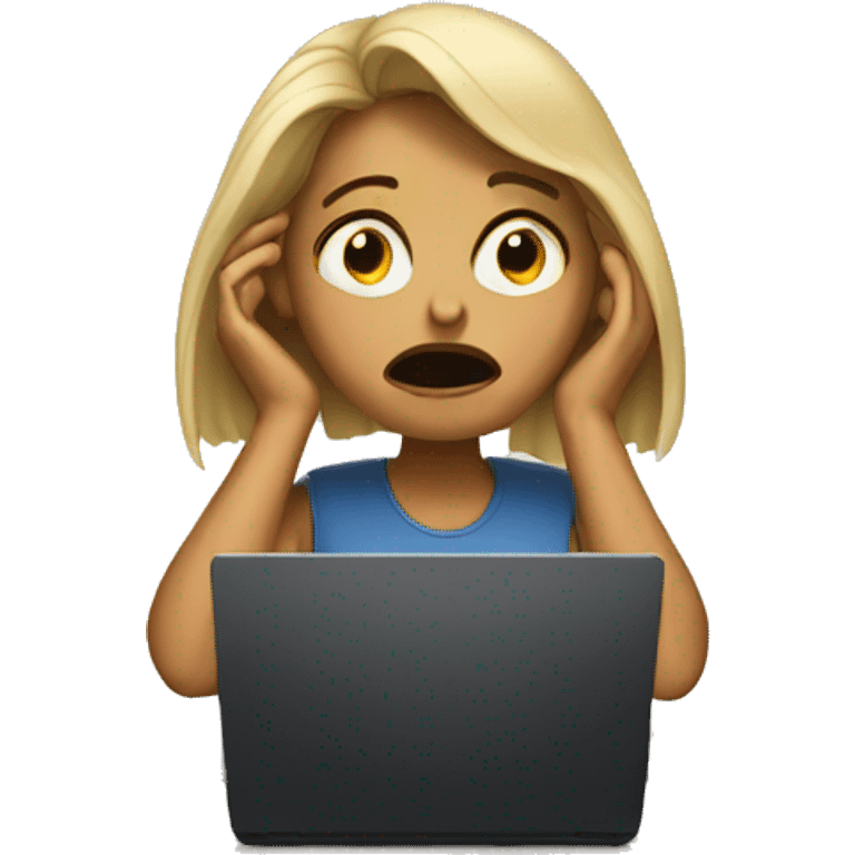 crying woman sitting at her desk with laptop emoji