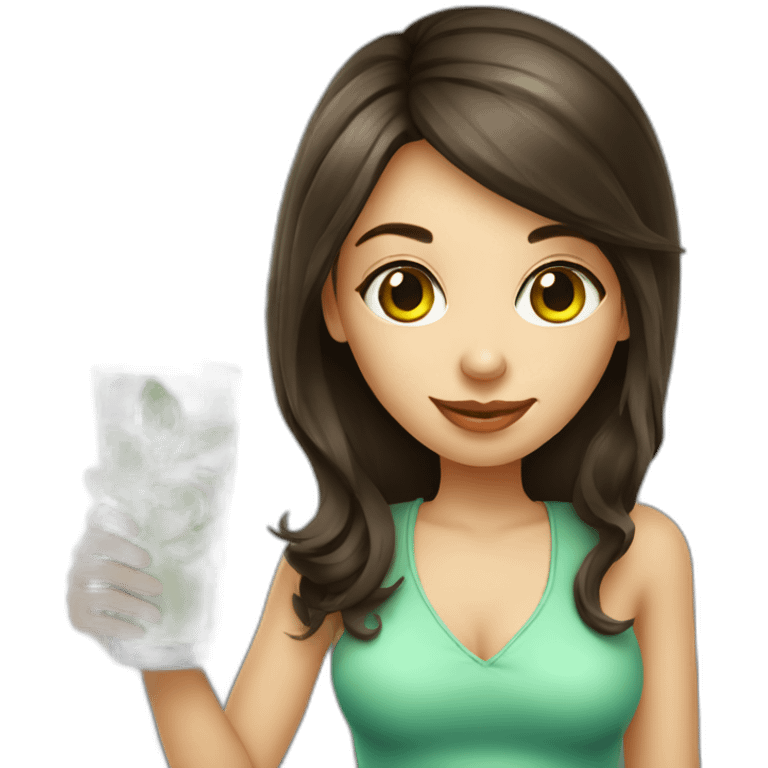 brunette girl with magnifying-glass drinking mojito emoji