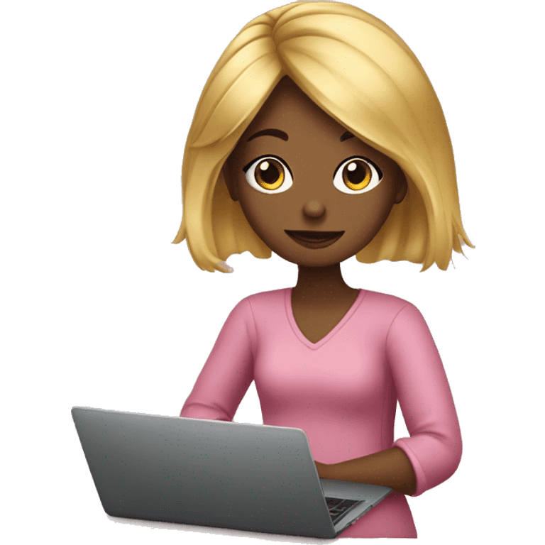 Style girl cutlery hair work on laptop emoji