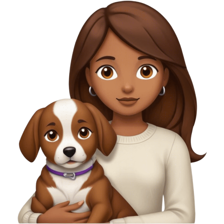 a brown hair girl holding a dog emoji