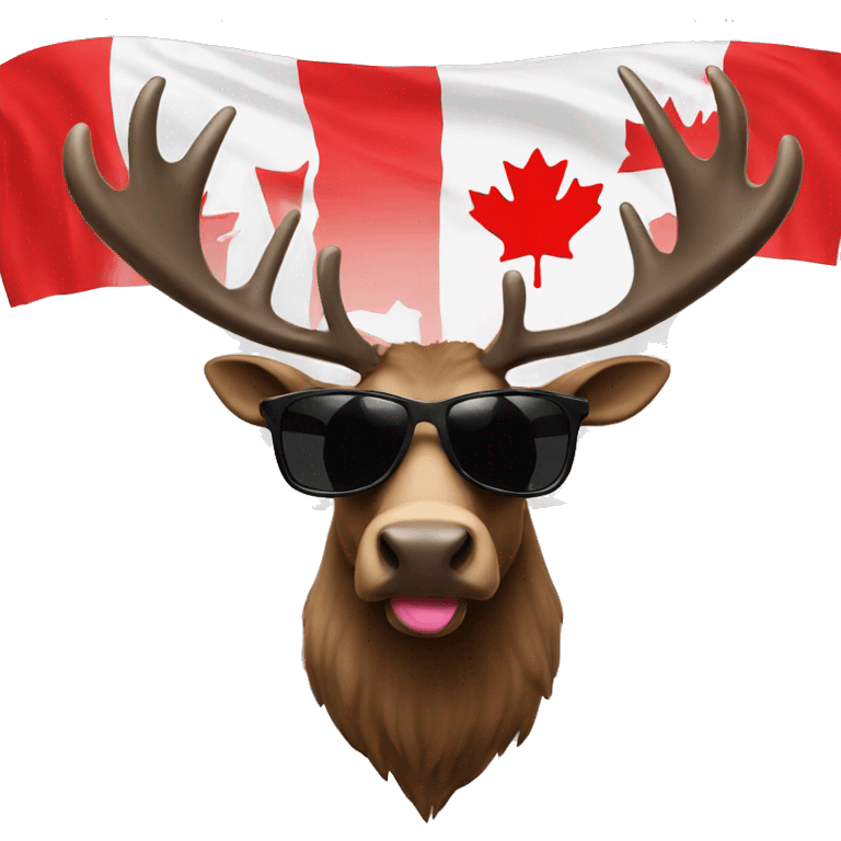 Mooose wearing sunglasses with his tongue out with a big Canadian flag emoji