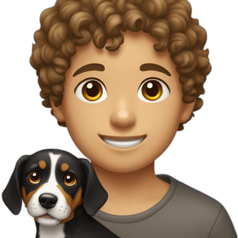 Russian Boy with curly Hair with dog Entlebucher zennenhund emoji