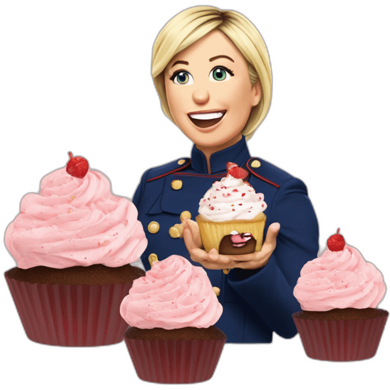 Marine le pen mangeant des cupcakes emoji