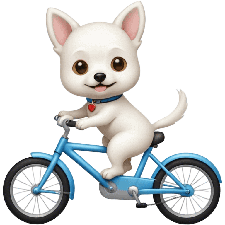 small white dog riding a bike emoji