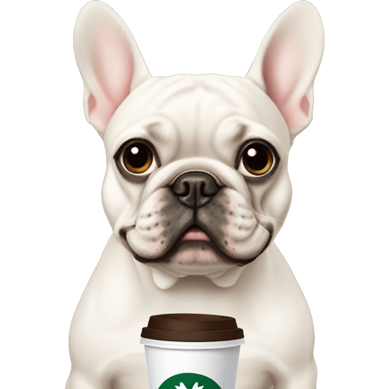 French bulldog ordering starbucks emoji