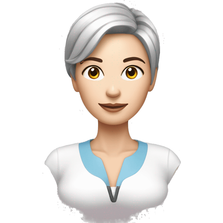 a woman with haircut while caring her's skin through HIFU device emoji