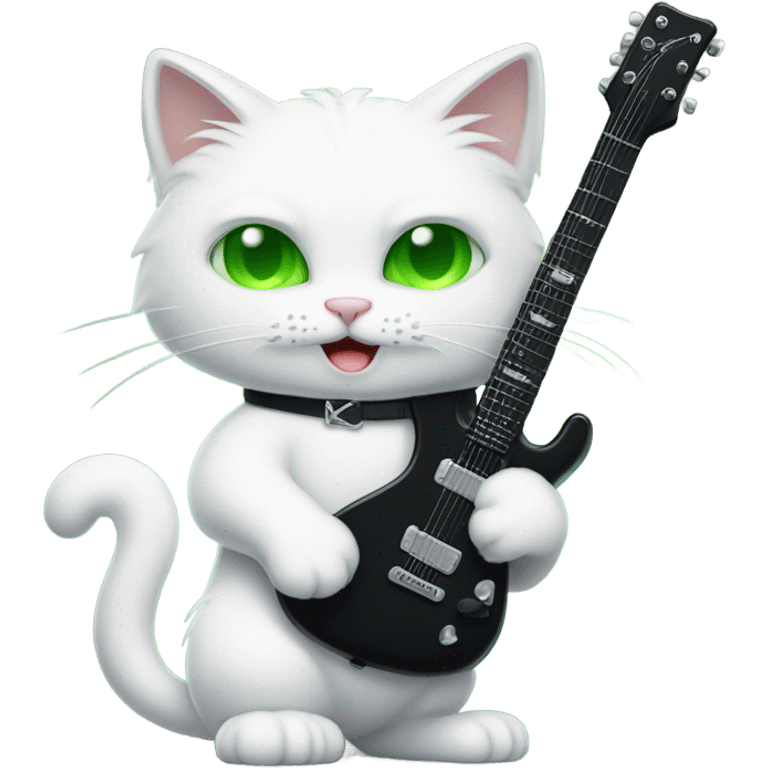 white cat playing a black rock guitar emoji