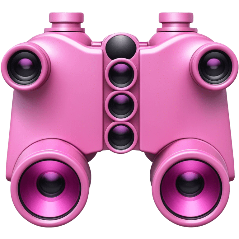 3D robotic binoculars with a pink color, featuring two eyes, viewed from an angled perspective emoji