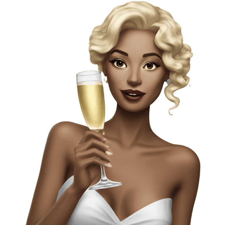 Hyper Realistic beautiful high fashion model drinking champagne  emoji