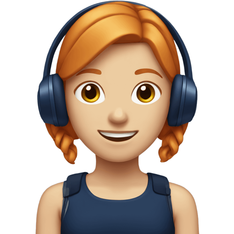 Ginger girl wearing navy blue headphones emoji