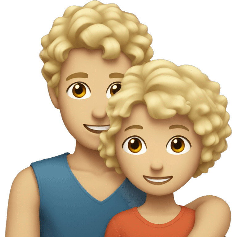 a blonde with a square hugs a boy with short curly hair (brunette) emoji