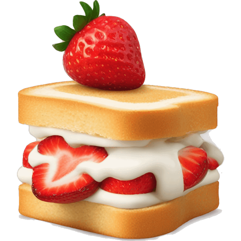 Cream filled sandwich with 3 strawberries inside cream emoji