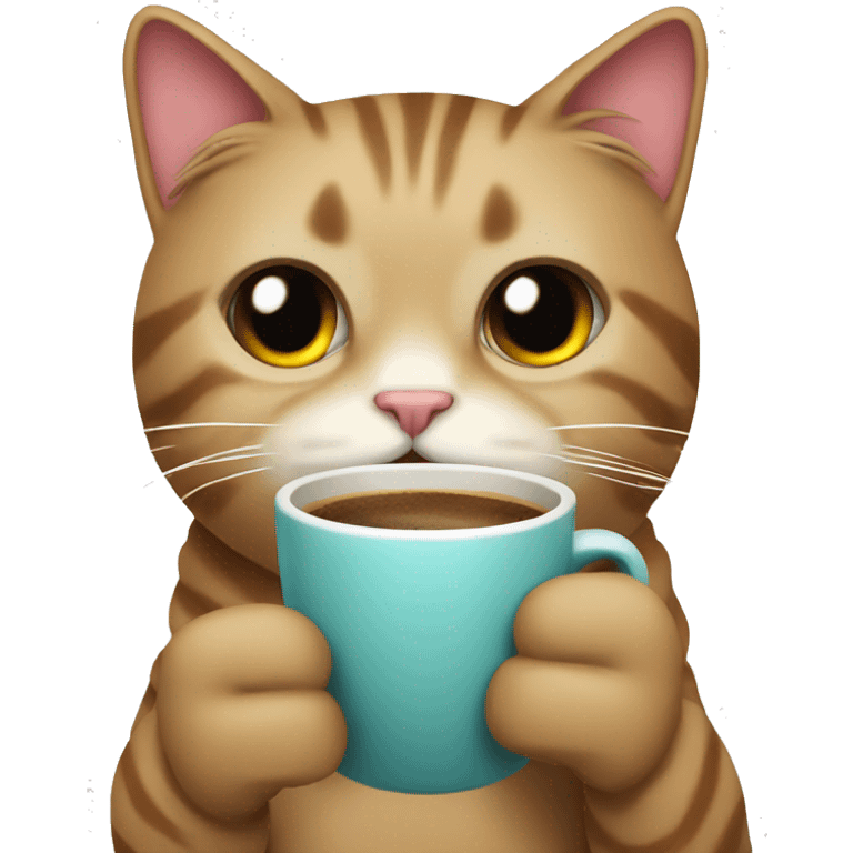 a cat holding a coffee cup and crying emoji