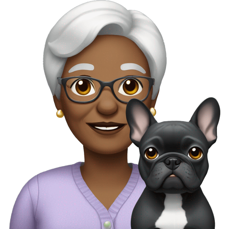 Grandma with dark gray French bulldog  emoji