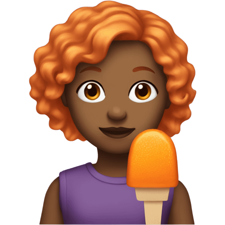 A girl with orange hair holding a purple popsicle  emoji