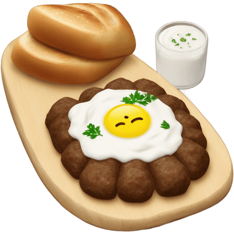 Bosnian cevapi with somun and kaymak without egg emoji