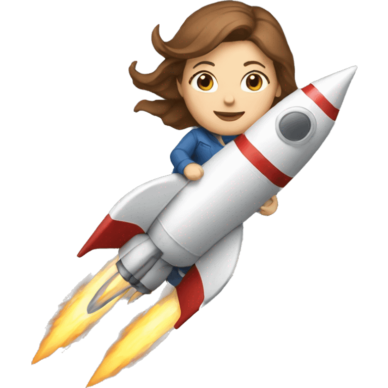 white woman brown hairriding a rocket emoji