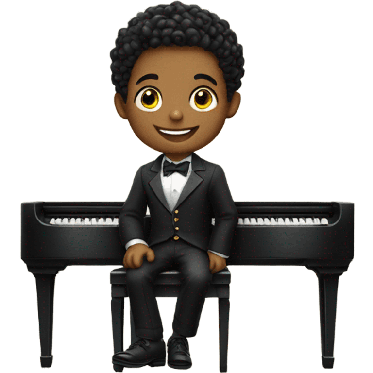 smiling boy in formal attire on piano emoji