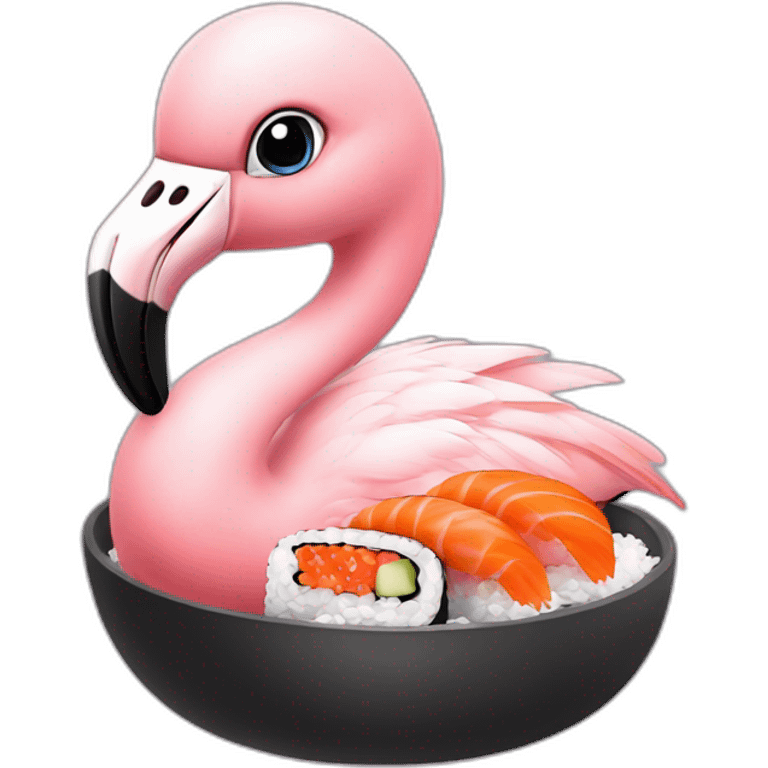 Cute Baby flamingo eating sushi emoji