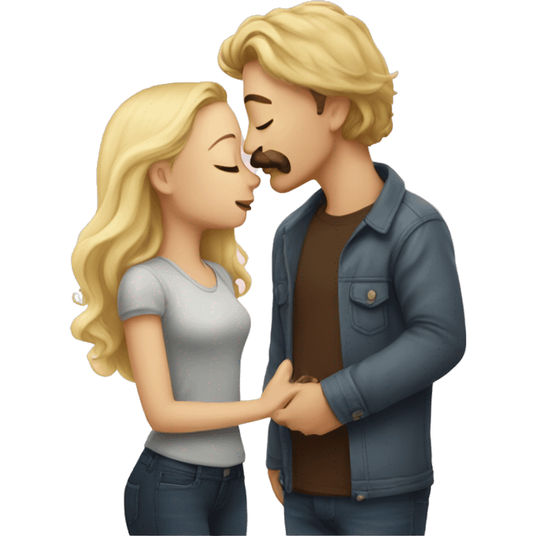 Blonde haired girl and brown moustache and hair guy kissing emoji