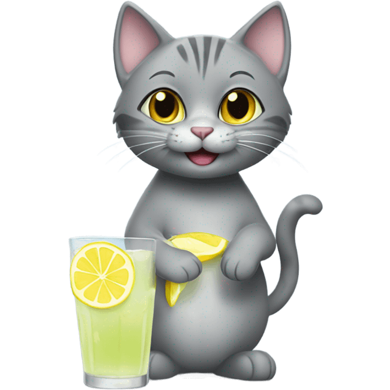 Grey cat with lemonade cute emoji