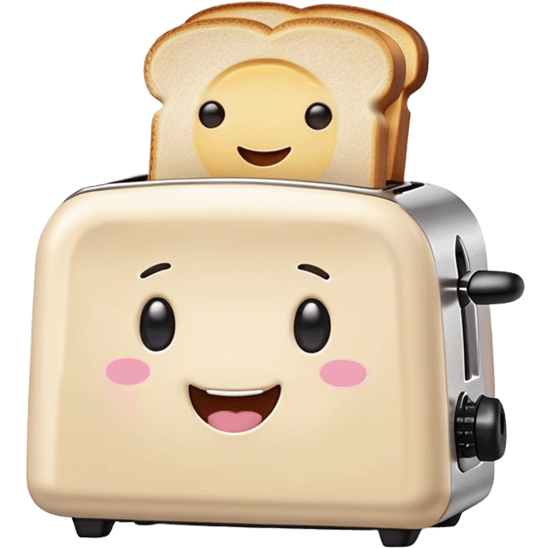 Cute Kawaii Toaster, tiny and square, soft pastel cream with a happy smile, chubby cheeks, two little toast slices popping out, giggling in excitement! emoji