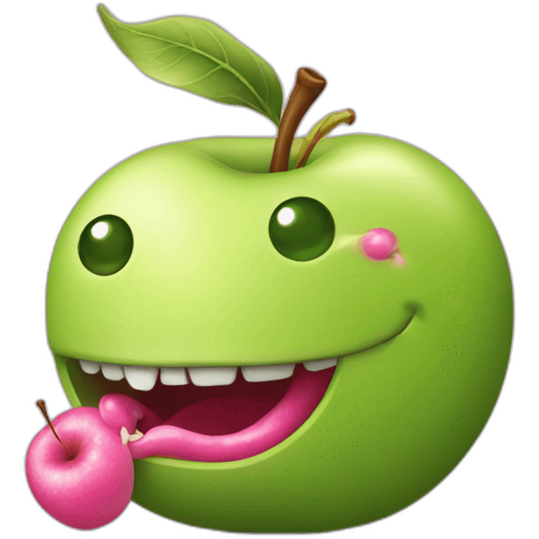 Green-apple-with-the-pink-worm-looking-out emoji