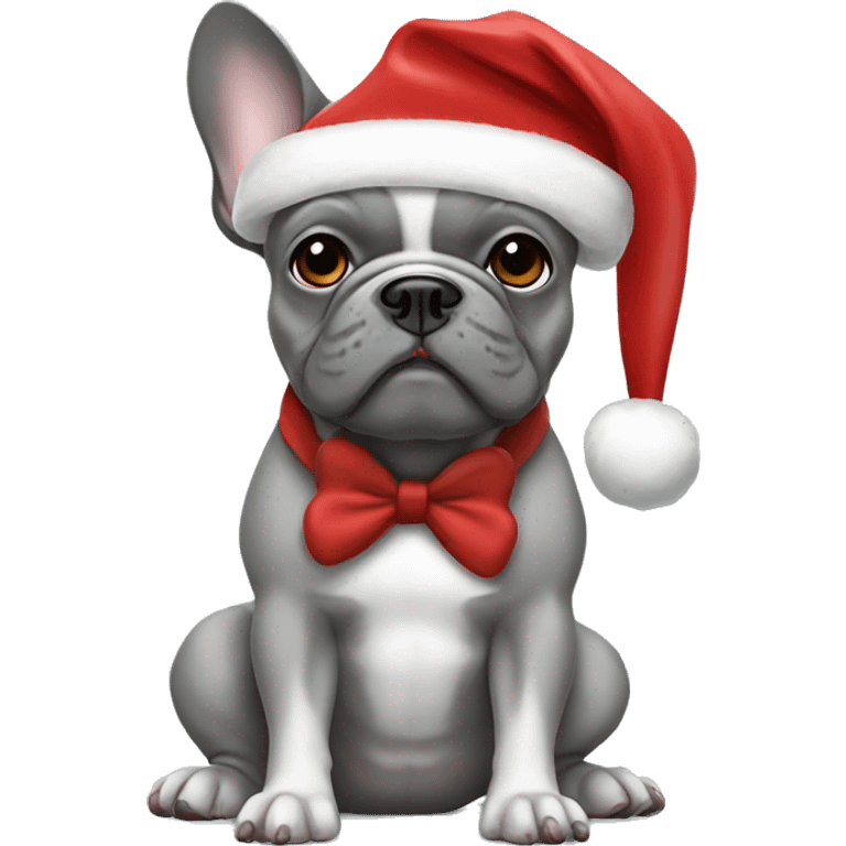 Generate a French grey bulldog with a Christmas hat  emoji