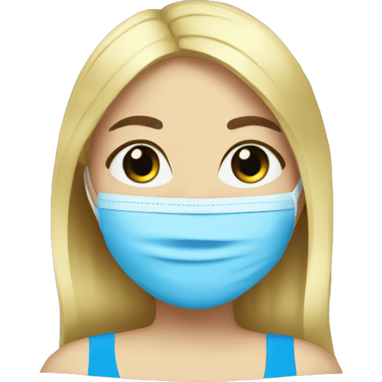 a blond girl with blu eyes doing a face mask emoji