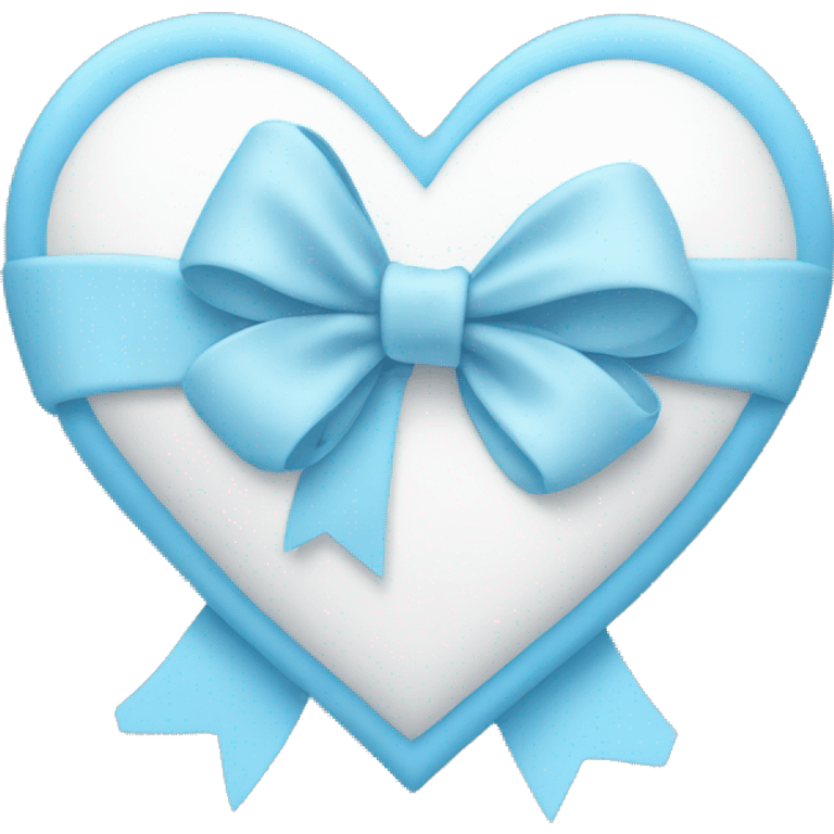 A white heart with a baby blue bow on the left top side of the heart emoji