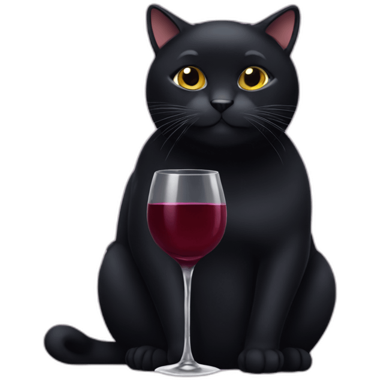 chubby black cat holding a wine glass emoji