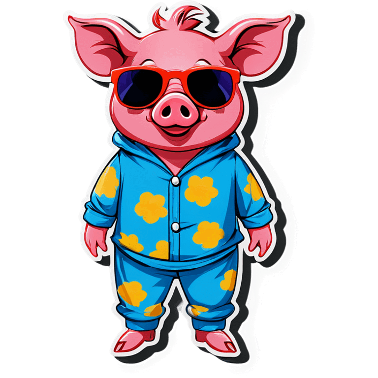 Pig wearing pig pajamas with sunglasses  emoji