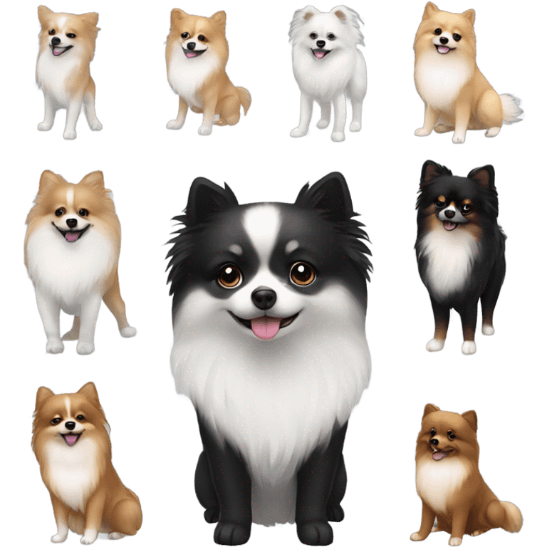 Brunette girl two Pomeranian that black white dog  emoji