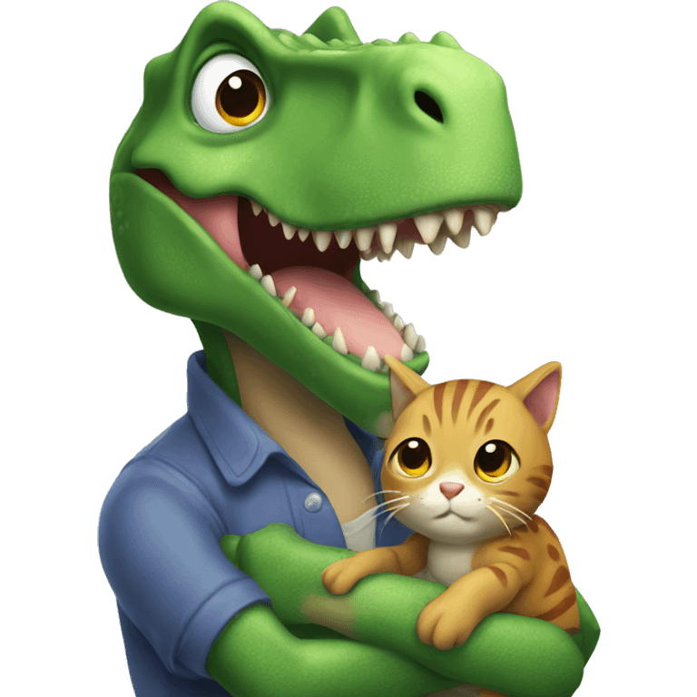 dinosaur with little cat in his arms emoji