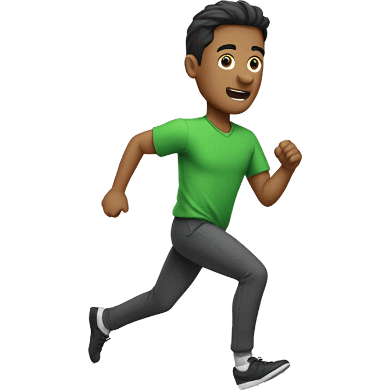 Running man with green shirt, black pants and grey shoes emoji