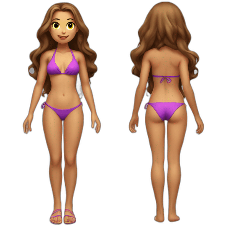 brazilian small bikini girl full body low angle view from front emoji