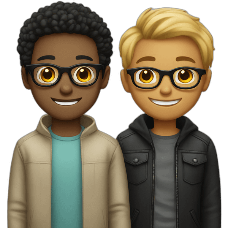 A light skin boy and light skin wearing small-size black-rimmed round glasses smiling emoji