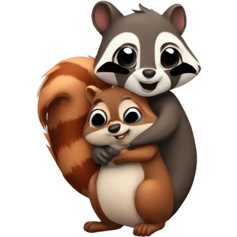 Squirrel and raccoon hugging emoji