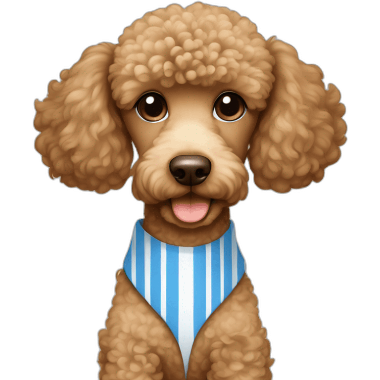 Light brown poodle with a white and blue vertical striped t-shirt emoji